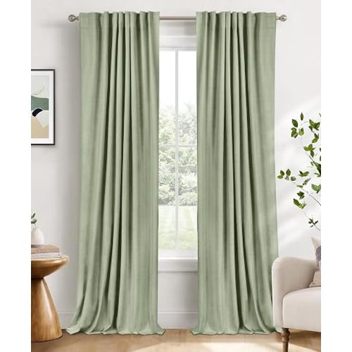 Sage Green Total Blackout Curtains for Bedroom 90 Inches Long