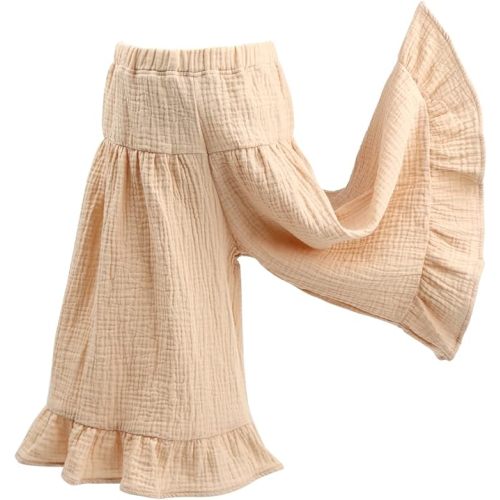 HOOLCHEAN Baby and Little Girls Soft Cotton Gauze Wide Leg Ruffled Pants
