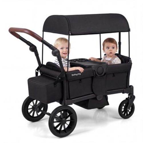 Costway Foldable Wagon Stroller for 2 Kids, Double Seater Toddler Stroller with Canopy Black