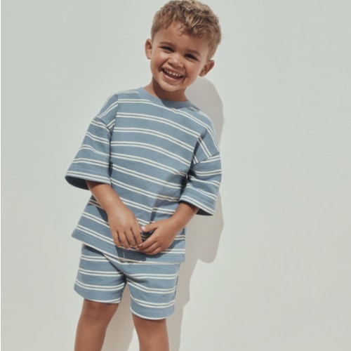 Blue Stripe Short Sleeve All-Over Print T-Shirt and Shorts Set (3mths-7yrs) from Next USA
