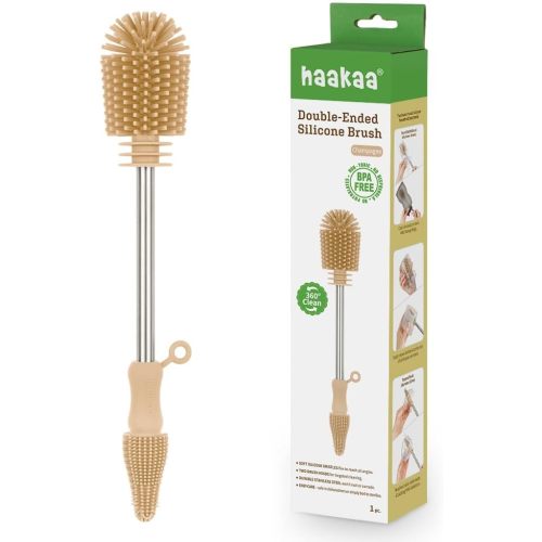 Haakaa Food-Grade Silicone Double-Ended Cleaning Brush (Brush-Pebble) | Household Cleaning Brushes Food-Grade Silicone Dishwasher Safe