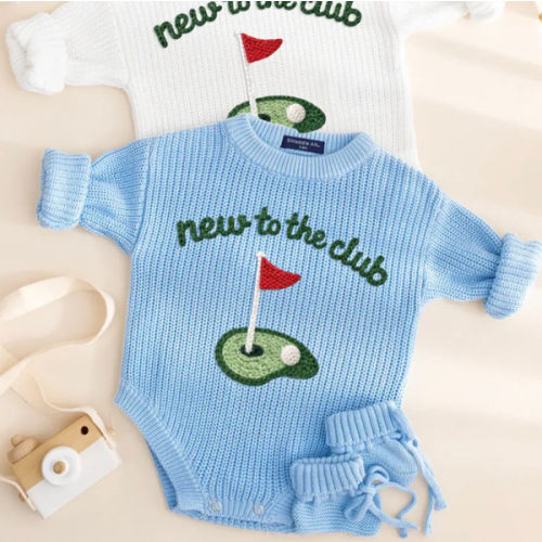 Hand-Embroidered New to the Club Golf Baby Romper
