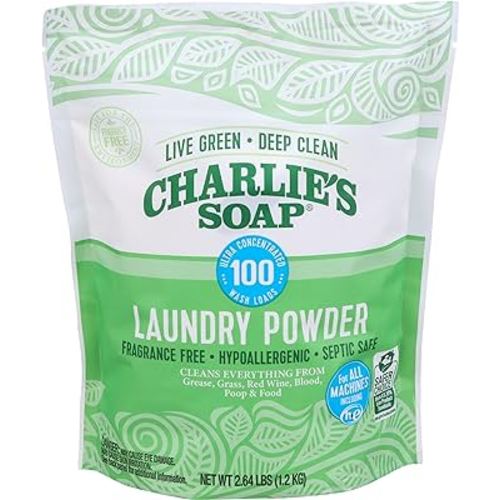 Charlie’s Soap Laundry Powder (100 Loads, 1 Pack) Fragrance Free Hypoallergenic Deep Cleaning Laundry Powder – Biodegradable Eco Friendly Sustainable Laundry Detergent