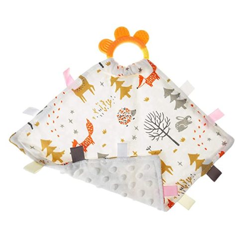AmazingM Cute Baby Security Blanket with Tags,Teether,Soft,Soothing, Comfortable,Dotted Backing Taggy Blanket for Boys and Girls. (Fox)
