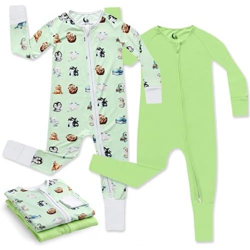 Bamboo Viscose Baby Pajamas 2 Way Zip for Diaper Change 0 to 24 Month Soft Stretchy Sleeper 2 Pack