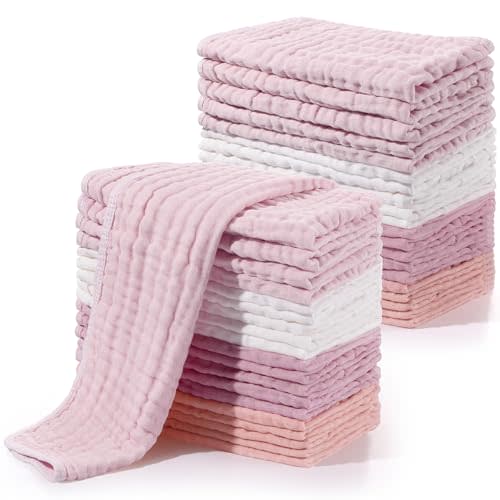 Buryeah Muslin 20 Pcs Burp Cloths Large 20" x 10" 100% Cotton 6 Layers Ultra Absorbent and Soft Hand Washcloths for Baby Drool and Messes Gentle Burp Cloth for Boys & Girls(Sweet Colors)
