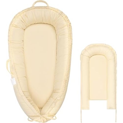 Baby Lounger Cover for Boys and Girls, Beige 100% Cotton Baby Nest Cover, Breathable Replacement Cover for Infant and Newborn Snuggle Me Lounger, Cover Only