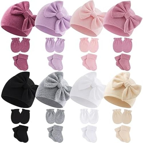 Geyoga 8 Pack Preemie Hats Mittens and Socks Set for Premature Baby Boys Girls Nicu Newborn Gifts Essentials