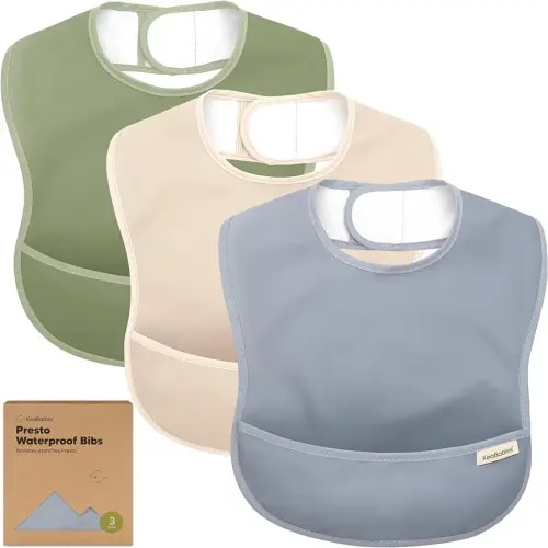 KeaBabies 3-Pack Waterproof Baby Bibs for Eating - Lightweight Toddler Feeding Bibs with Large Food Catcher, Mess Proof, Food-Grade Baby Eating Essentials, Easy to Put On & Clean (Slate)