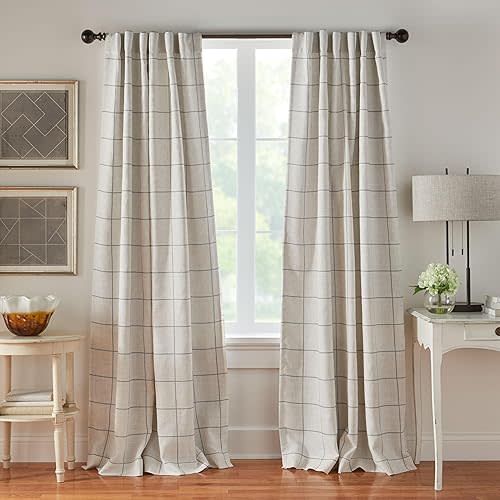 Threadmade Brighton Windowpane Plaid Blackout Window Curtain Panel, Gray - 52" W x 84" L