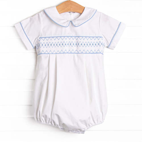 Stitchy Fish Sweet Spring Smocked Bubble, White - Shop