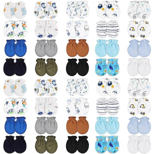Yolev 40 Pairs Mittens for Newborn Baby Boy Girl Cotton Newborn Baby Mittens 0-6 Months No Scratch Elastic Toddler Infant Mitten Gloves for Boy Girl