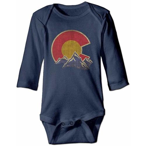 Retro Vintage Colorado Mountain Boutique Baby Bodysuit Onesie Unisex Long Sleeve Navy, 0-6 Months