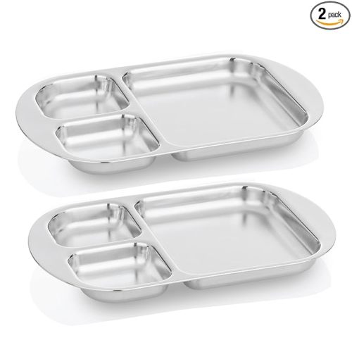 Children's Stainless Steel Divided Plates | Education Series | Premium 304 (18/8) | Set of 2 | Ideal for Montessori Babies, Toddlers & Kids
