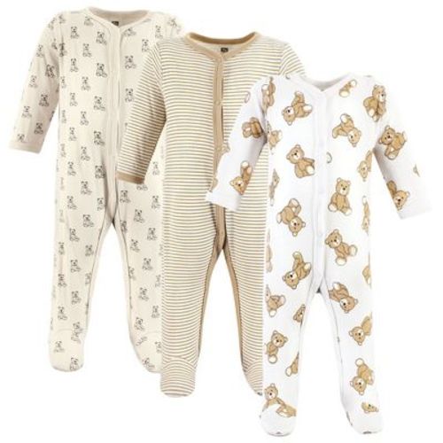 Hudson Baby Infant Baby Cotton Sleep and Play 3-Pack, Brown Teddy Bears, 6-9 Months