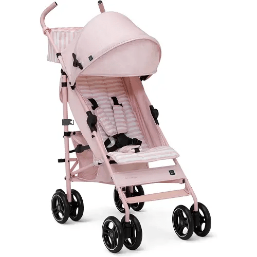 babyGap Classic Stroller - Lightweight Stroller with Recline, Compact Fold & Removable Parent Organizer - Made with Sustainable Materials, Pink Stripes