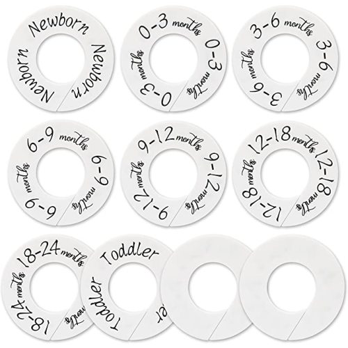 Baby Closet Dividers - Set of 10 from Newborn to Toddler and 2 Blanks with Colored Box,Baby Size Divider Fits 1.65" Rod- [White Unisex]