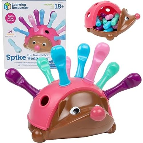 Learning Resources Spike The Fine Motor Hedgehog Pink - Toddler Montessori Toys, Stacking Shape, Gifts For Boys and Girls, Pattern Sensory Bin, Sorting Activities, Educational Games, Kindergarten