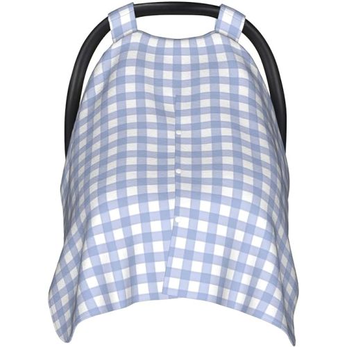 Blue Gingham Carseat Canopy Cover Nursing Cover for Boy Girl Baby