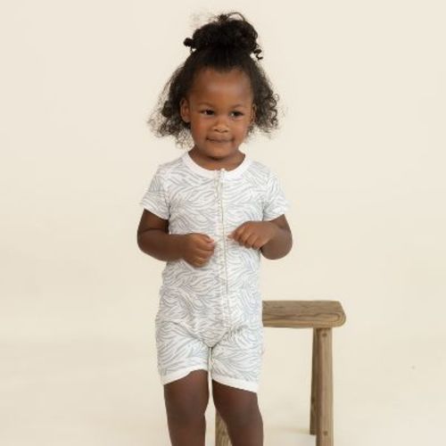 Organic Short Zip Romper - Waves