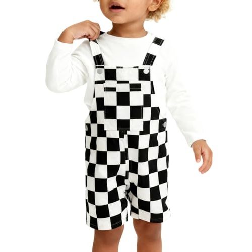 Haloumoning Toddler Baby Boys Checkered Overalls Kids Sleeveless Jumpsuit Shorts Summer Romper with Pocket 9M-8Y