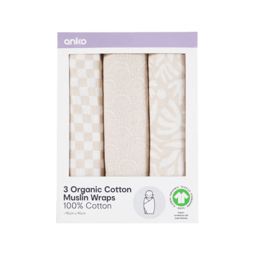 Anko 3 Pack Organic Cotton Muslin Wraps- Boho