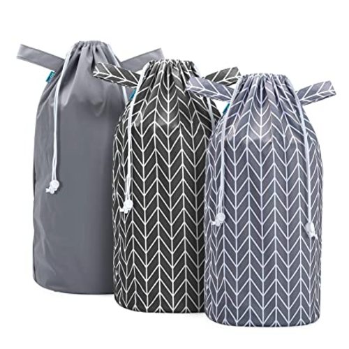 Teamoy 3 Pack Pail Liner for Cloth Diaper, Gray+Gray Arrows+Black Arrows | Reusable Diaper Pail Wet Bag with Drawstring, Fits for Dekor, Ubbi Diaper Pails