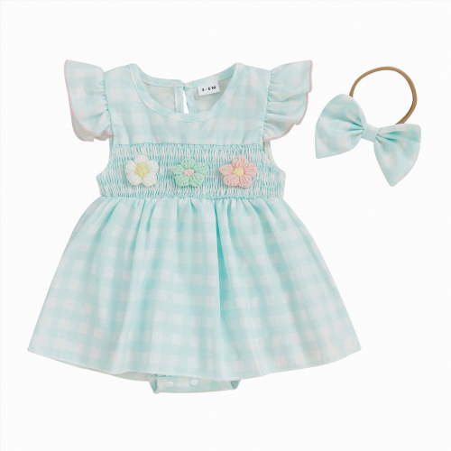 Gubotare Baby Girls Summer Dress Newborn Baby Girl Outfit Short Sleeve Romper Infant Cute Summer Clothes Set 0 3 6 9 12 18 24 Months (Light Green,0-3 Months)