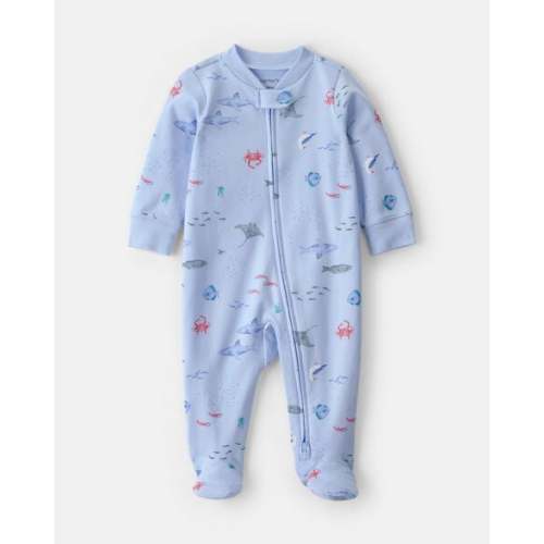 Baby Sea Animals 2-Way Zip 100% Cotton Sleep & Play Pajama - Blue | Carter's