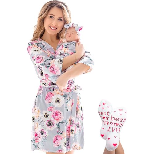 ECO BABY Mommy and Me Robe and Swaddle Set | Maternity Robe and Matching Baby Set for Girl, Boy | Hospital Labor and Delivery