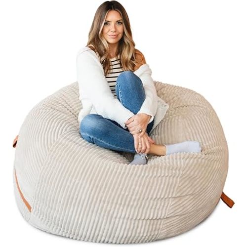 Big Joe Fuf 5Ft Oversized Foam Bean Bag Chair with Removable Cover for Kids, Teens, Adults, Vanilla Latte, Corded Plush, 5 Foot Large Reading and Gaming Seat