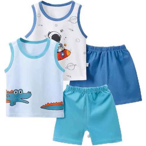 Vagefun Toddler Baby Boy Summer Clothes Cute Dinosaur Tank Tops+Shorts Outfits Lightweight Elastic Cotton Short Sets