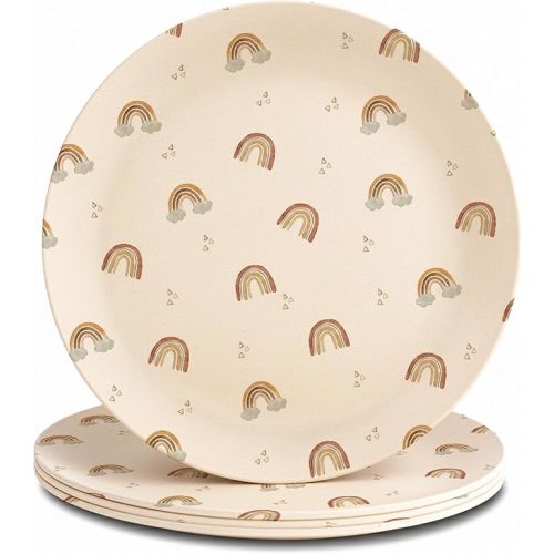 Nook Theory 4 Pack Reusable Bamboo Plates - Non-Toxic Plate, Dishwasher Safe, Not Microwavable Dinnerware (Rainbow 10")