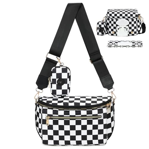 Small Diaper Bag Checkerboard Fanny Pack with Wipes Pocket for Quick Outing | Nylon Belt Bag, Built-in Wipes Dispenser, Water-resistant, 8L Expandable Capacity, Crossbody Diaper Purse for Parents