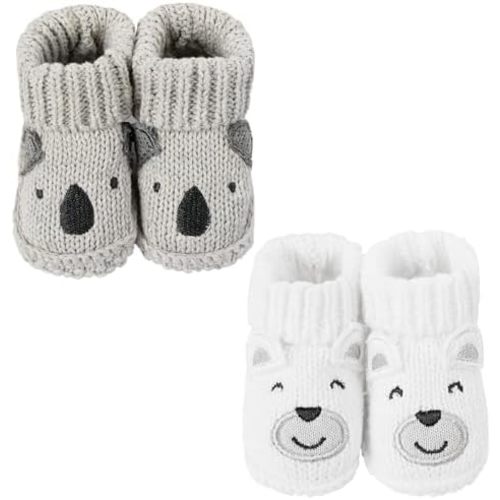 Baby Booties Newborn Infant Hand Crochet Knit Cotton Shoes Booties First Walking Slippers Indoor House Shoes for Baby 2 Pairs