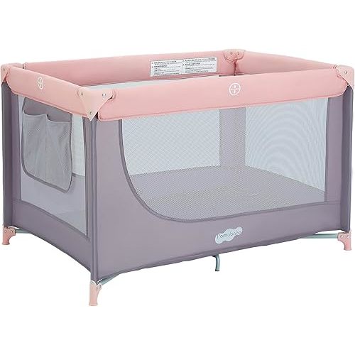 Pamo Babe Pack and Play Portable Crib Baby Playpen, Foldable Black Playard for Infant Toddler with Mattress Pad, Lightweight Travel Crib for Baby Pink