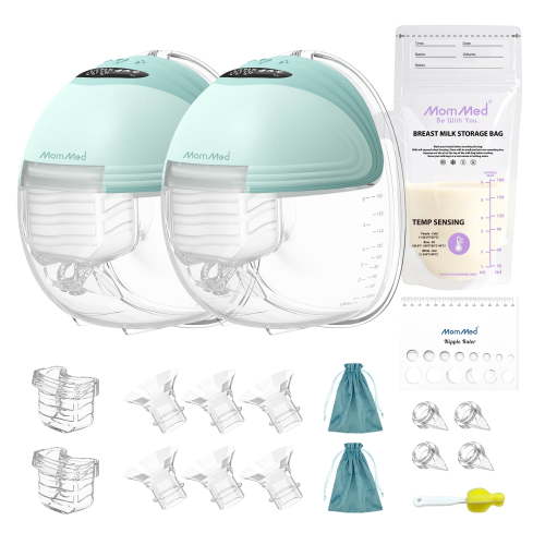 MomMed S21 Double Hands-Free Breast Pump, Leak-Proof Design, 3 Modes & 12 Vacuum Levels Electric Wearable Breast Pump-Green