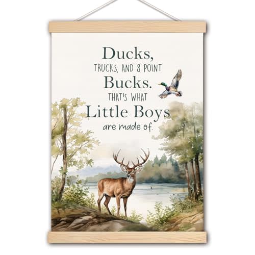 pouep Boys Nursery Wall Art Poster, Forest Nursery Decor, Farmhouse Woods Wild Deer Duck Canvas Prints Wall Decor for Toddler Kids Boys Bedroom Playroom Classroom, 12x16 Inches