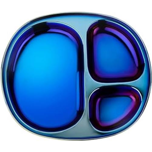Ahimsa Stainless Steel Kids Plates - Divided Toddler Plates, Pediatrician Designed, Non Toxic Toddler Plate, BPA Free & Dishwasher Safe (Blue Single)