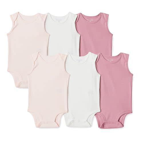 Amazon Essentials Unisex Babies' Sleeveless Cotton Rib Bodysuits, Pack of 6