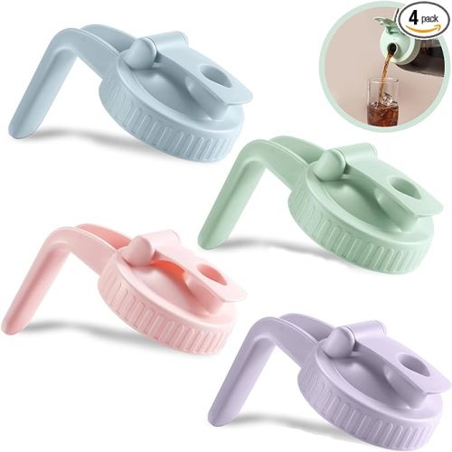 4 Pack Wide Mouth Mason Jar Lids V-Shaped with Handle, Mason Jar Pour Spout Lid with Extended Flip Lid Easy to Open, Airtight Leak Proof and Durable
