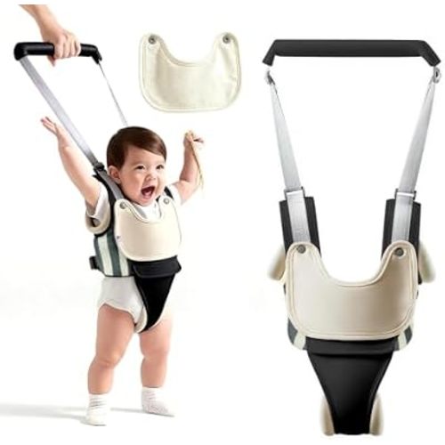 Baby Walking Harness with Removable Drool Towel, Walking Helper Harness for Toddlers, Handheld Belt – No Bending for Parents, Walking Assistant & Trainer for 9-24 Months Old (Black)