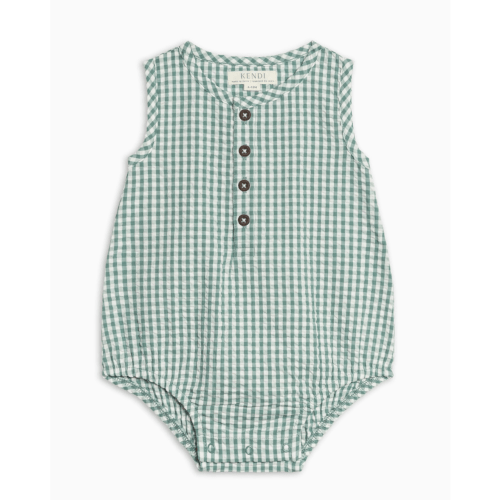 Wren Seersucker Bubble Romper - Laguna Gingham