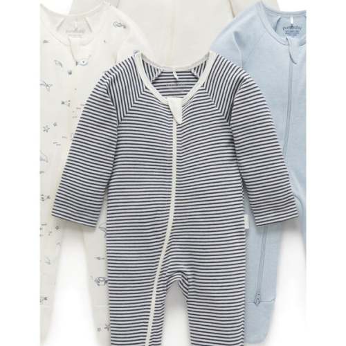 4 Zip Footie Vanilla Nautical Pack - Purebaby | 0-3 M