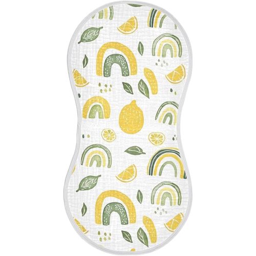 vvfelixl Muslin Burp Cloths Lemons Green Rainbows Baby Washcloths for Baby Girl Boys 2 Pack