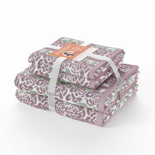 Beautiful by Drew Barrymore 4-Piece Wallpaper Bath Towel Set, Soft 100% Cotton, Rose Pink