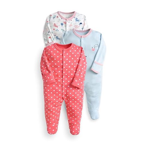 SKYTWO Baby Footie Bodysuits with Mittens - 3 Pack Infant Girls Boys Footie Rompers