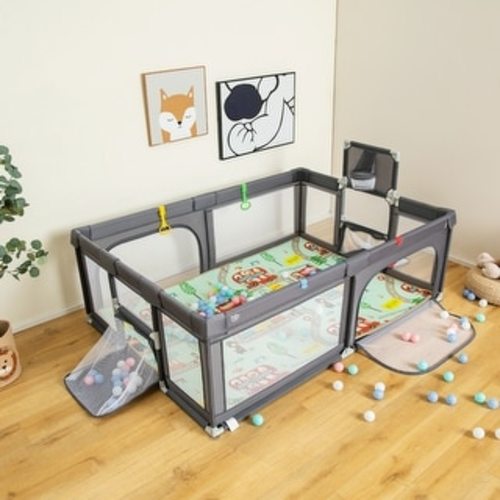 Large Baby Playpen with Mat and Ocean Balls - 81" x 57" x 27"