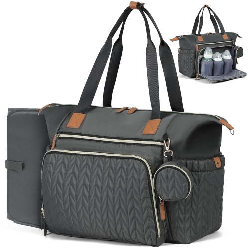 Large Waterproof Diaper Tote Bag, Multifunctional Mommy Bag with Changing Pad & Pacifier Case for Baby Travel Outings
