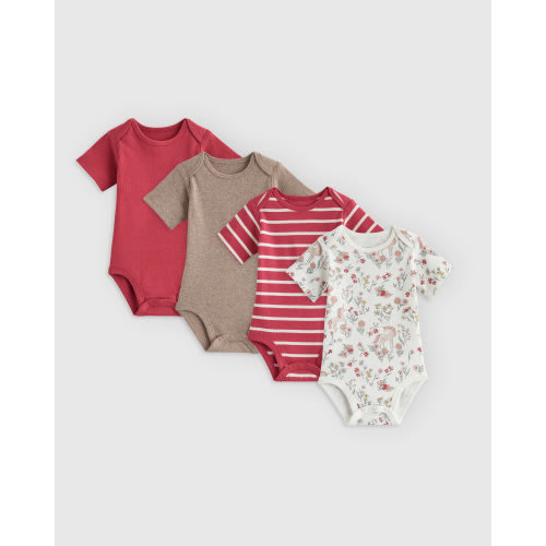100% Organic Cotton Short Sleeve Bodysuit 4-Pack - Baby Girl in Unicorn Floral